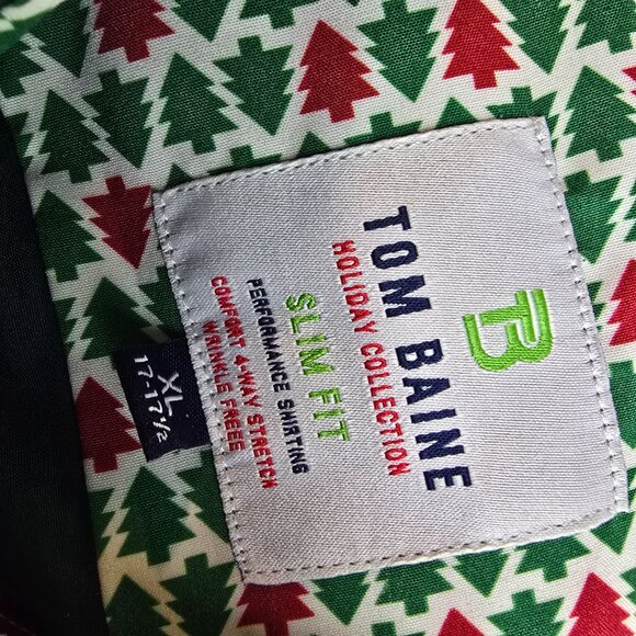 Tom Baine Shirt Mens XL Green Button Up Slim Fit Performance Stretch Christmas - Picture 7 of 9